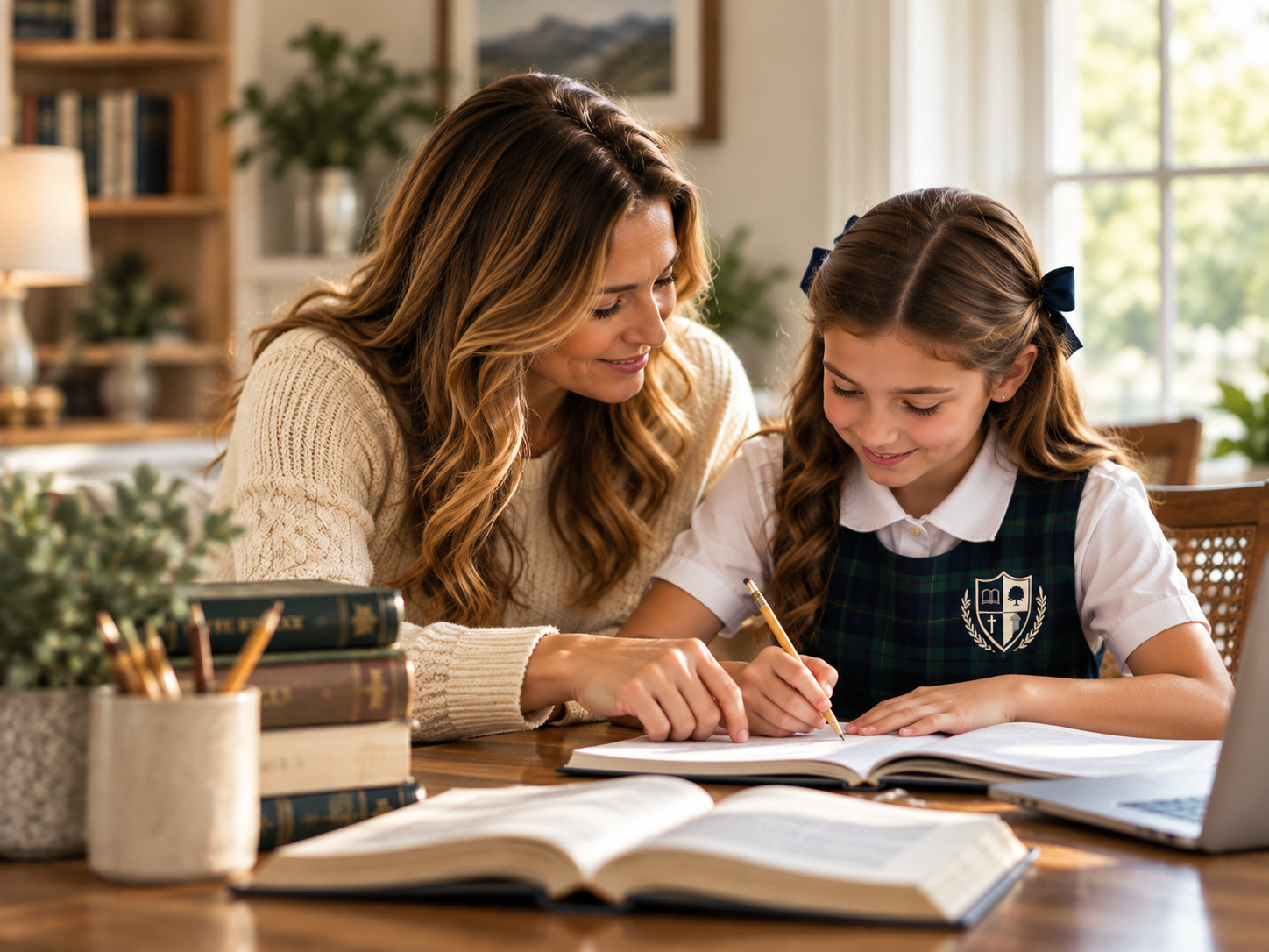 Parent working alongside a student during guided home learning